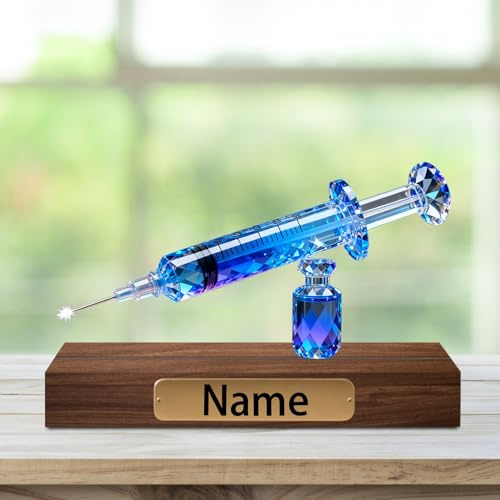 Personalized Syringe Desktop Ornament with Custom Medical Professional Decoration Plaque Nurse Doctor Name Plate Desktop Ornament Gifts for Women Men Healthcare Professionals