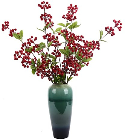 HUASHENGJS 5 Pcs Artificial Holly Berries 30.7 - Christmas Tree Decorations, Realistic Red Berry Stems for Wreaths & Holiday Centerpiece