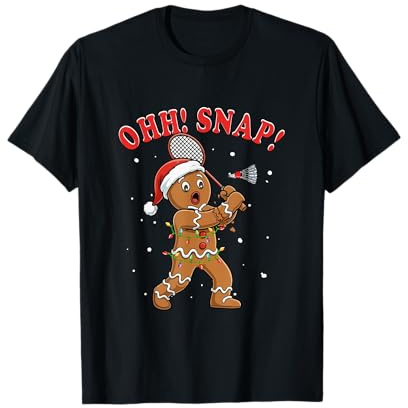 Snap Christmas Santa Gingerbread Playing Badminton Player T-Shirt