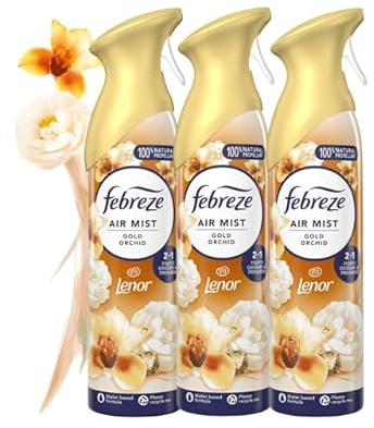 3 x Febreze Air Mist Air Freshener Spray 185ml, variety to choose from, bathroom and room air fresheners bundle (Gold Orchid)