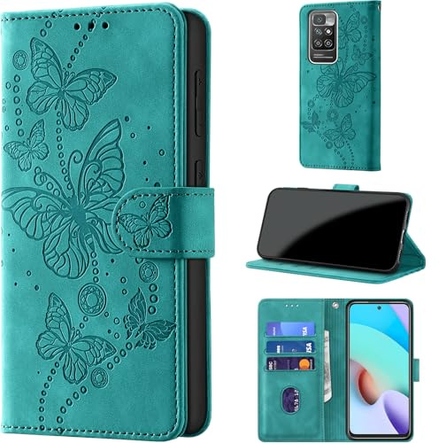 CaseGla Handyhülle für Xiaomi Redmi 10 /Redmi 10 2022 Hülle, Türkis | Klappbar Premium PU Lederhülle, RFID Schutz, Stoßfeste, Kartenfach, Standfunktion, Magnetverschluss, Leder Prägung, Flip Case