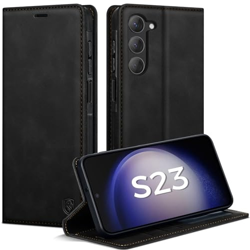 AIMOYU Handyhülle für Samsung Galaxy S23 Hülle, Premium Lederhülle Flip Case für Samsung S23 Hülle Magnet Tascher Kartenfach Standfunktion Schutzhülle für Galaxy S23 Klapphülle, Schwarz
