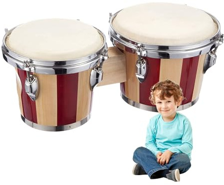 Bongotrommel für Kinder Pädagogisches Musik-Percussion-Instrument aus Holz | Handtrommel-Holzinstrument für Babys, Kleinkinder, Kinder, Jugendliche, junge Erwachsene und Senioren