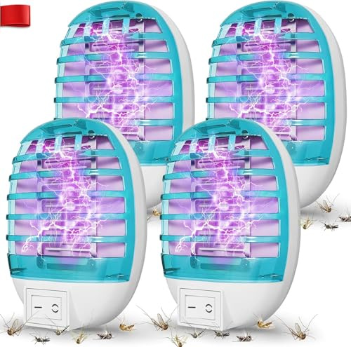 Lampada Zanzare Interno, 4 Pezzi Zanzariera Elettrica Presa Lampada Antizanzare Elettrica Luce UV Trappola Zanzara per Mosche/Moschi/Mufette (blu)