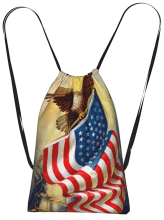 WSHFFILO Borsa da palestra con bandiera americana con aquila stampata con uno zaino con coulisse, tracolla con coulisse