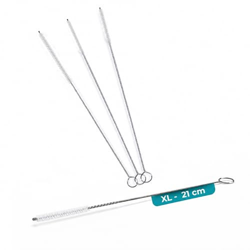 fancility® 4 cepillos de Limpieza Blancos para cafetera superautomática, 2 y 4 mm Ø x 21 cm, para Tubo de Leche, Salida de café y Grupo de infusión