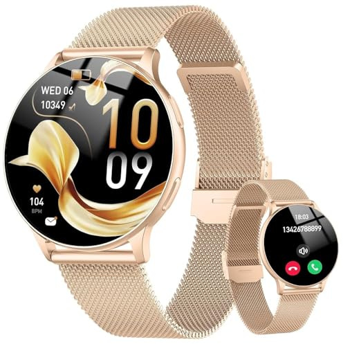 Smartwatch Damen Rund, 1.32 AMOLED Smart Watch damen mit Telefonfunktion