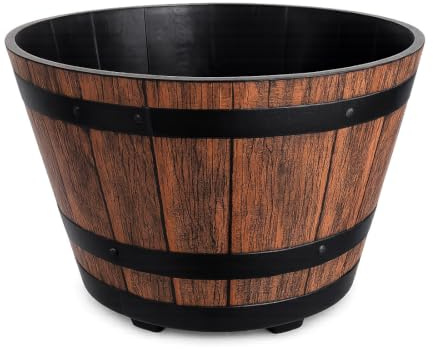 OptiProducts Large Half Barrel Planter (Pack of 1) – Heavy Duty Plastic Garden Plant Pot for Indoor & Outdoor Flowers, Shrubs, Herbs, Vegetables, Patio, Balcony & Garden Décor (LIGHT PINK)