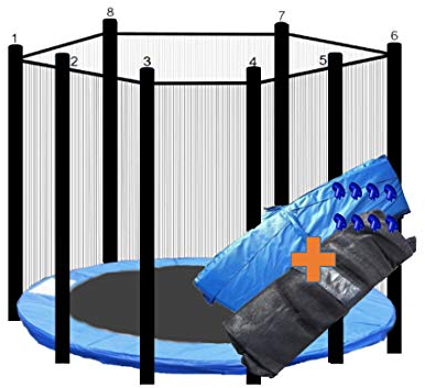 walexo Trampolin Randabdeckung + Sicherheitsnetz für 8 Stangensysteme (396 cm Ø, Blau/Schwarz)