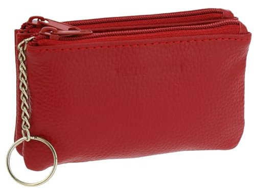 FASHIONGEN - Porte-Monnaie en Cuir à Double Compartiment à Zip, pour Homme et Femme - Rouge