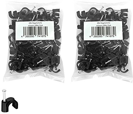 Nagelschelle 7mm 200x Kabelschelle schwarz allzweck Nagelschellen Rundschelle Kabelbefestigung Kabel Nagel universal ARLI 200 Stück