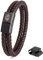Akitsune Simplicitas Lederarmband | Magnetisch Premium Armschmuck Frauen Herren Geflochten Männer Handgefertigt Armband - Mattschwarz - Braun 20cm