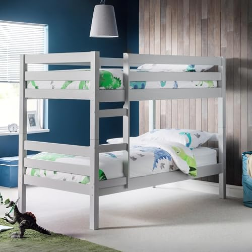 Julian Bowen Camden Bunk Bed, Single, Grey - H150 x W105 x D203cm | Modern Kids Bed with Ladder, 90cm/3ft, Ideal for Kids & Guest Rooms, Wooden Bunkbed, No Box Spring Needed