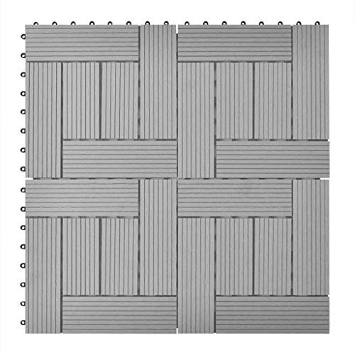 Festnight 11 Pcs WPC Tiles Decking Tiles for Garden Patio Balcony Bathroom - Grey, 30x30cm 1 m²