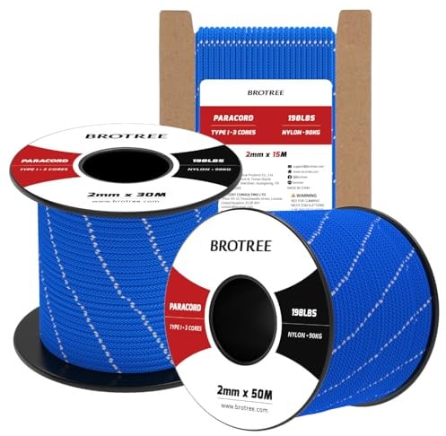 Brotree 2mm Paracord 3 Fili 50M 100% Nylon Corda da Paracadute per All'aperto, Artigianato, Fatto a Mano - 90kg Carico di Rottura (Riflettente Blu Scuro)