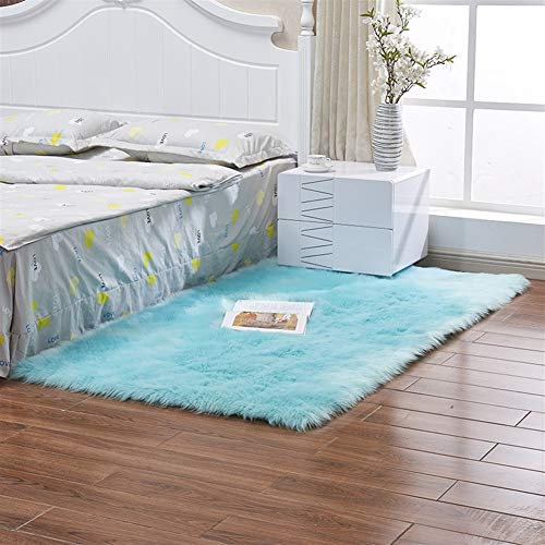LIVEINU Rechteck Kunstpelz Hochflor Shaggy Teppiche für Wohnzimmer Esszimmer Gästezimmer Jugendzimmer Babyzimmer mit 6 cm Florhöhe Langflor Lammfell Shaggy Teppich 30x30cm Hellblau