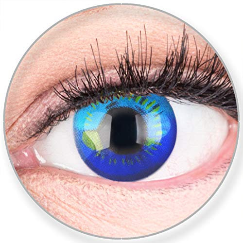 Funnylens Farbige Blaue Kontaktlinsen Anime Blue Circle Lenses Heroes Of Cosplay Stark Deckend Ohne Stärke inkl. Linsenbehälter