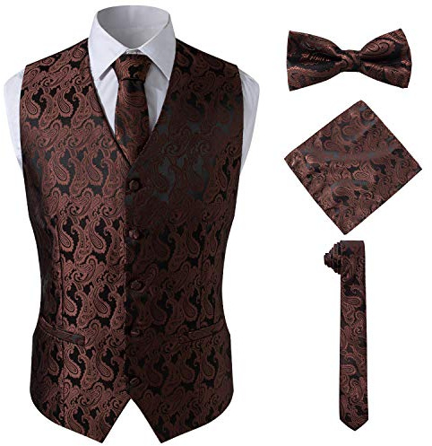 SuiSional Herren Set mit Krawatte, Einstecktuch, Paisleymuster, 4-teilig