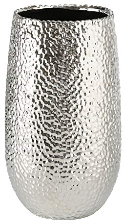 Immo Vase Lajos H31cm Steingut Silbern Hammerschlag Tischvase Dekovase