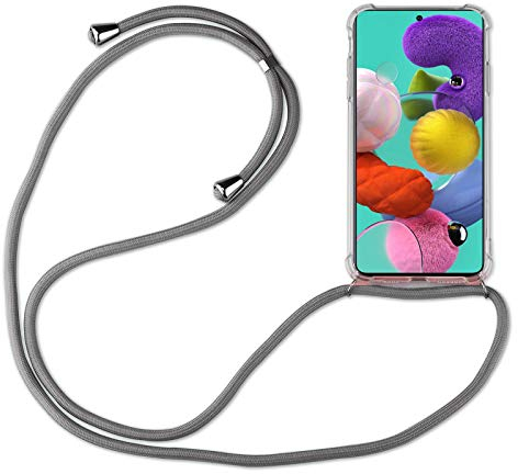 Hülle Kompatibel mit Samsung Galaxy A51 | Handykette Smartphone Halskette Hülle mit Band | Handyhülle mit Kordel zum Umhängen Kompatibel für Galaxy A51 | Grau