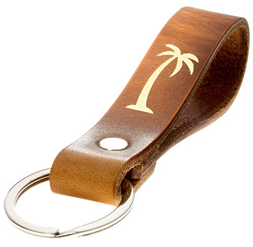 ELBERCRAFT® Schlüsselanhänger Leder Palme Geschenk für Frauen oder Männer pflanzlich gegerbt braun mit gravur gold 12 cm made in Germany Leather Keychain