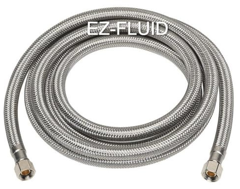 EZ-FLUID 1/4 Female Comp x 1/4 Female Comp x 60(5FT) Stainless Steel Braided Flexible Refrigerator Ice Maker Water Line Connector Kit, Fridge Flex Icemaker Water Supply Hose For Portable & Home.