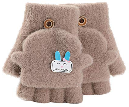 Asalinao Fingerhandschuhe Kleinkind Baby Warme Handschuhe Fünf Fingerhandschuhe Verdicken Patchwork Unisex Mädchen Jungen Fahrradhandschuhe Winterhandschuhe 2-6 Jahre alt (Khaki)