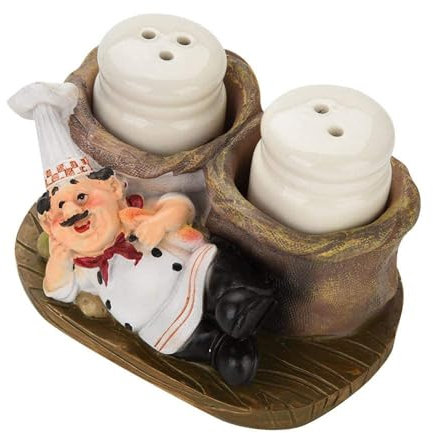 Lustige Salz- und Pfefferstreuer mit Chef-Figurenhalter, Kunstharz-Kochornament, Gewürzglashalter, Restaurant-Küchendekoration, Gewürz-Organizer, Salz- und Pfefferflaschenhalter, dekorative Ornamente