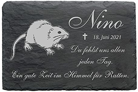 DEKO-LANDO Ratte Haustier Schiefer Tiergrabstein Gedenktafel Grabstein wetterfest mit Gravur Name & Datum 22 x 16 cm