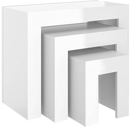 vidaXL Tables Basses Gigognes 3 pcs, Tables d'Appoint, Bouts de Canapé, Meubles de Salle de Séjour, Scandinave, Blanc Brillant Bois d'Ingénierie
