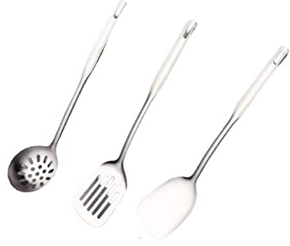 PARENCE. - Juego de 3 utensilios de cocina de acero/espátula completa/espátula ranurada/cuchara - colador - Herramientas de cocina, conjunto
