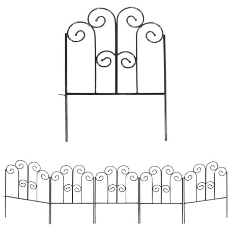 SCENDOR GARDEN Recinto da Giardino Decorativo in Ferro 43 cm x 1,5 m, Pacco di 5 Pannelli Recinzione in Metallo Resistente alla Ruggine per Aiuole, Orti e Paesaggistica - Disponibili Design con Cani