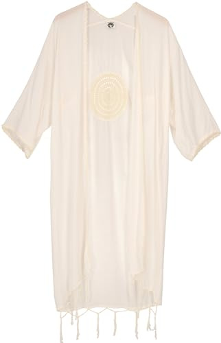 Leichter Kaftan, besticktes offenes Strandkleid, Ibiza Kimono, vanille