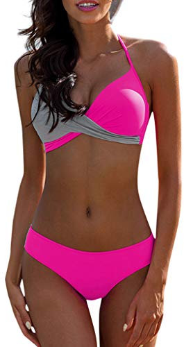 Women's Sexy Bikini Sets 2024, Swimming Costume Women Two Piece Swimsuits Front Cross Halterneck Bathing Suits Color Block Print Push up Bikinis Padded Swimwear