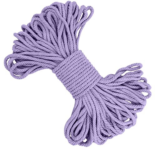 LEREATI Macrame Cord 5mm x 20m, Thick Cotton Macrame Rope Yarn Craft String, Coloured Cotton Cord for Macrame Plant Hanger, Wall Hanging, DIY Crafts, Gift Wrapping, Home Decorations (Light Purple)