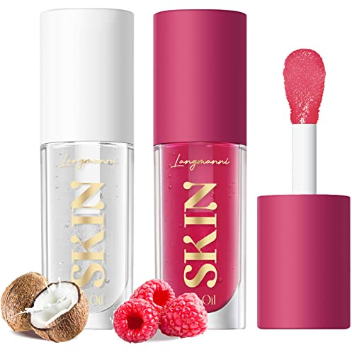 LANGMANNI Moisturizing Lip Oil,No-Sticky Lip Gloss Lip Balm Lip Care,Fruit Flavoured Lip Oil For Dry Lip's Moisturizing Hydrating And Nourishing (Raspberry+Coco)