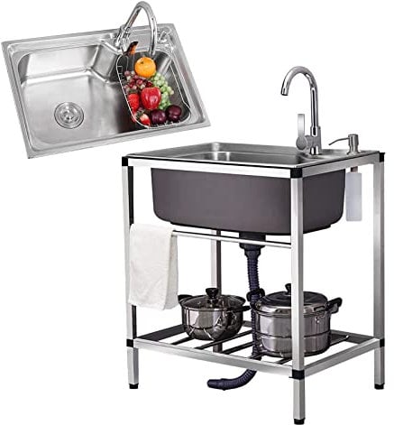 Industriales Fregadero De Acero Inoxidable - Fregaderos De Cocina 1 Seno - Fregadero De Jardín - Lavadero Interior Al Aire Libre, Estable Y Duradero, Drenaje Rápido, No Es Fácil De Bloquear