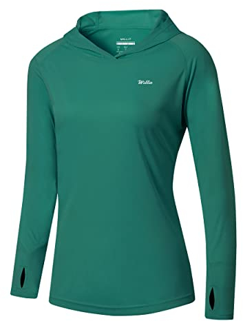 WILLIT Damen Laufshirt UPF 50+ Sonnenschutz Hoodie Sportshirt UV Shirt Langarm Wandern Angeln Outdoor Shirt Schnelltrocknend Leichter Hoodie Teal M