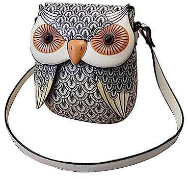 LOVIVER Damen-Umhängetasche, PU-Tasche, Handtasche, modisch, Cartoon-Schnalle, Verstellbarer Schultergurt, Neuheit, Tiertasche, Eule, Umhängetasche für Urlaub, GRAU