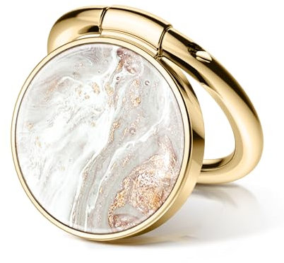 GVIEWIN Marble Cell Phone Ring Holder, Metal Kickstand Grip for Magnetic Car Mount Compatible with iPhone 16 Pro Max/15 Plus/14/13/12 Series & Galaxy S25/S24 Ultra and Other Phones(Pearlescent/Gold)