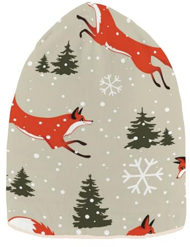 Schöne Weihnachten mit wunderschönen Füchsen, warme Fleece-gefütterte Mütze, winddicht, Wintermütze, gestrickt, für Erwachsene, Teenager, Kinder, Weiß, Schöne Weihnachten mit unheimlichen Füchsen, 0-8
