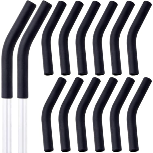 Laluerck 12pcs Reusable Silicone Straw Tips 5/16 Wide(8mm Outer Diameter) Black Food Grade Rubber Straw Covers Flex Elbow Hydraflow Straw Replacement Tip for Stainless Steel Metal Straws