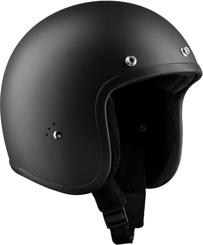 Bandit Open Motorcycle Helmet Matte Black Custom Biker Style Visor Included Strap Closure Dull Black Open Helmet JETMB (XS)