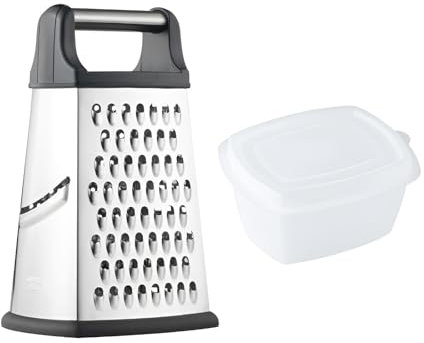 Premium Küchenreibe Hand mit Behälter | Multi Gemüsereibe & Käsereibe aus Edelstahl | Reibe für Kartoffeln & mehr | Vierkantreibe