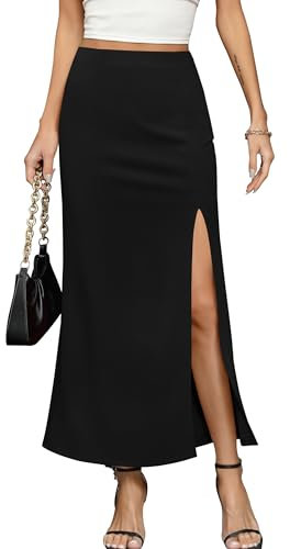 Missufe Langer Röcke Hohe Taille Maxirock Damen Elegant Sommer Schlitz Skirt Rock (schwarz, klein)