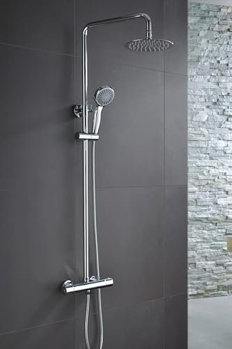 IMEX - Columna Ducha Termostatica con Grifo | Conjunto de Ducha con Alcachofa y Rociador Antical Efecto Lluvia | Griferia en Latón y Acero Inox S.304 con Barra Extensible Cromada | Serie Londres