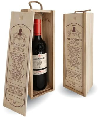DEREGALOOS Set de Vino Personalizado Profesores | Regalo Original Personalizado | Caja de madera con o sin Botella de Vino | Regalo Fin de curso (Crianza Finca Resalso, Vino de la enseñanza)