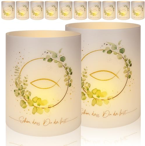 Radikor Photophores Décoration de Table Confirmation Set de 12, Décoration de Table Communion Garçon Fille, Photophore Schön DASS du da Bist, Photophore Décoration pour Bougies Chauffe-Plat, Bougies
