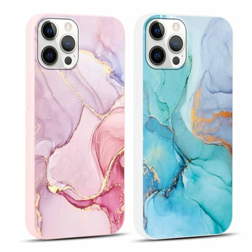 Foonary 2 Stück Handyhülle für iPhone 12 Pro Max 6,7 Hülle Marmor Muster Design Aesthetic Muster Mädchen Case Cover Weich Silikon TPU Stoßfest Schutzhülle für iPhone 12 Pro Max,Marble Rosa
