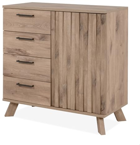 Furn.Design Kommode in Eiche, Sideboard für Wohnzimmer und Esszimmer mit 3D-Reliefoptik, Anrichte 84 x 85 cm, Douro (84 cm)